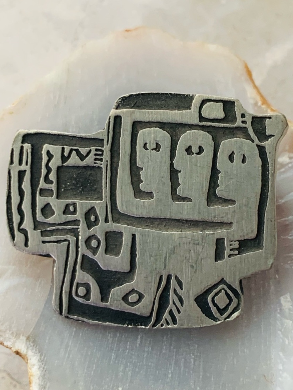 Pewter Petroglyph Inspired Brooch Pin